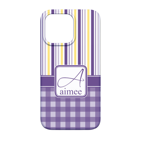 Purple Gingham & Stripe iPhone 13 Case - Back