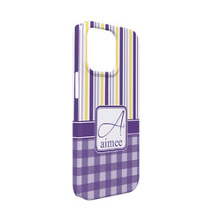 Purple Gingham & Stripe iPhone Case - Plastic - iPhone 13 Mini (Personalized)