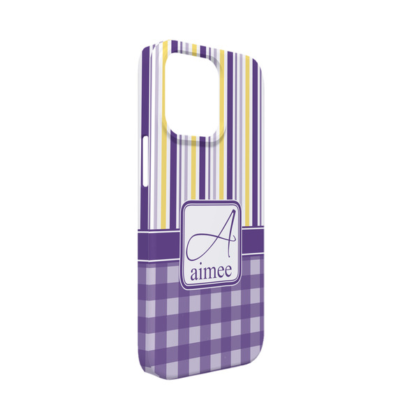 Custom Purple Gingham & Stripe iPhone Case - Plastic - iPhone 13 Mini (Personalized)