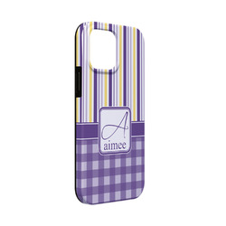 Purple Gingham & Stripe iPhone Case - Rubber Lined - iPhone 13 Mini (Personalized)
