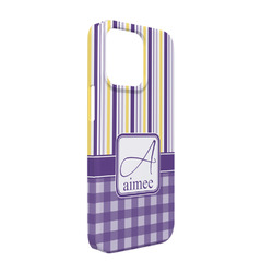 Purple Gingham & Stripe iPhone Case - Plastic - iPhone 13 Pro (Personalized)