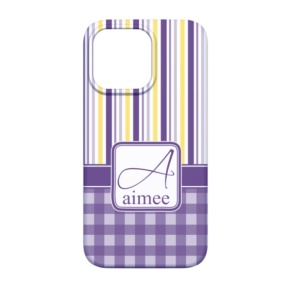 Purple Gingham & Stripe iPhone 13 Pro Case - Back