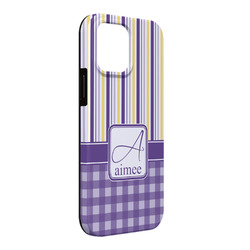 Purple Gingham & Stripe iPhone Case - Rubber Lined - iPhone 13 Pro Max (Personalized)