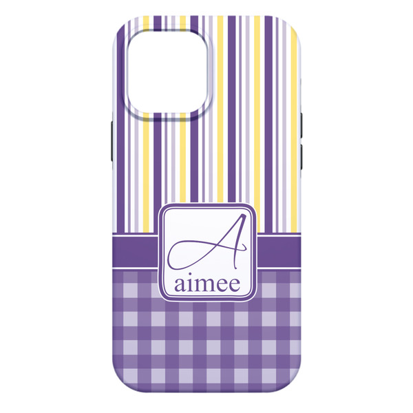 Purple Gingham & Stripe iPhone 13 Pro Max Tough Case - Back