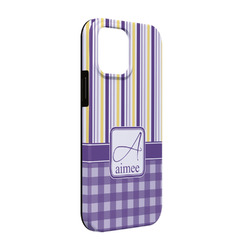 Purple Gingham & Stripe iPhone Case - Rubber Lined - iPhone 13 Pro (Personalized)