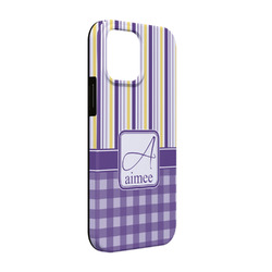 Purple Gingham & Stripe iPhone Case - Rubber Lined - iPhone 13 (Personalized)