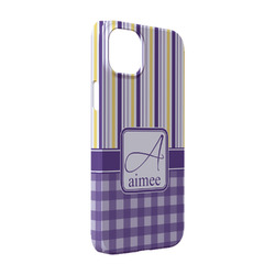 Purple Gingham & Stripe iPhone Case - Plastic - iPhone 14 (Personalized)