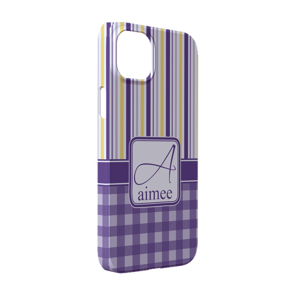Custom Purple Gingham & Stripe iPhone Case - Plastic - iPhone 14 (Personalized)