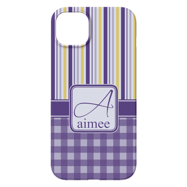 Purple Gingham & Stripe iPhone 14 Plus Case - Back