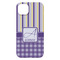 Purple Gingham & Stripe iPhone 14 Plus Case - Back
