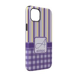 Purple Gingham & Stripe iPhone Case - Rubber Lined - iPhone 14 (Personalized)
