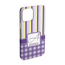 Purple Gingham & Stripe iPhone Case - Plastic - iPhone 15 (Personalized)