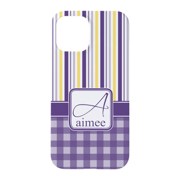 Purple Gingham & Stripe iPhone 15 Case - Back