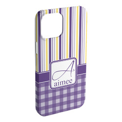 Purple Gingham & Stripe iPhone Case - Plastic - iPhone 15 Plus (Personalized)