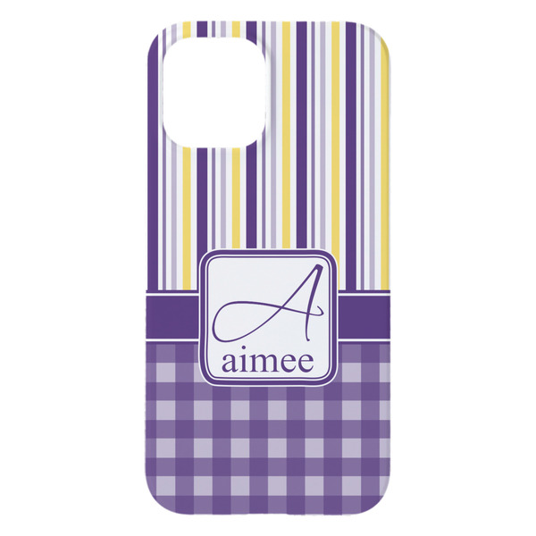 Purple Gingham & Stripe iPhone 15 Plus Case - Back