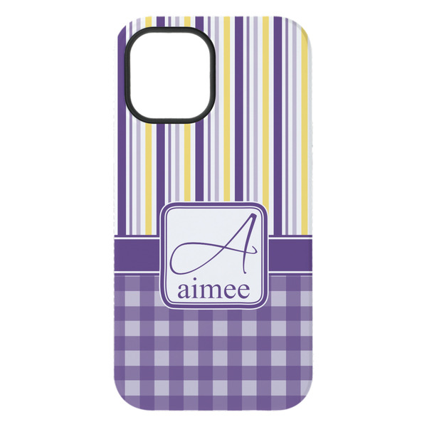 Purple Gingham & Stripe iPhone 15 Plus Tough Case - Back