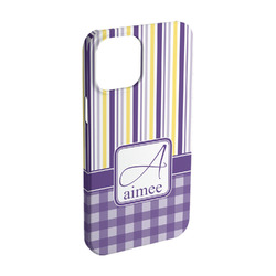 Purple Gingham & Stripe iPhone Case - Plastic - iPhone 15 Pro (Personalized)