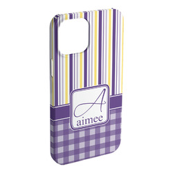 Purple Gingham & Stripe iPhone Case - Plastic - iPhone 15 Pro Max (Personalized)