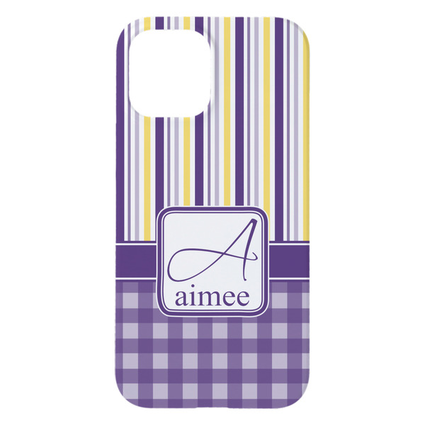 Purple Gingham & Stripe iPhone 15 Pro Max Case - Back