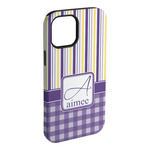 Purple Gingham & Stripe iPhone Case - Rubber Lined (Personalized)