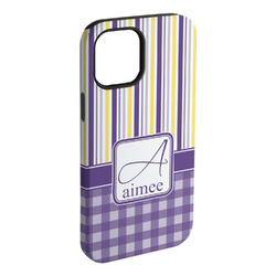 Purple Gingham & Stripe iPhone Case - Rubber Lined - iPhone 15 Pro Max (Personalized)