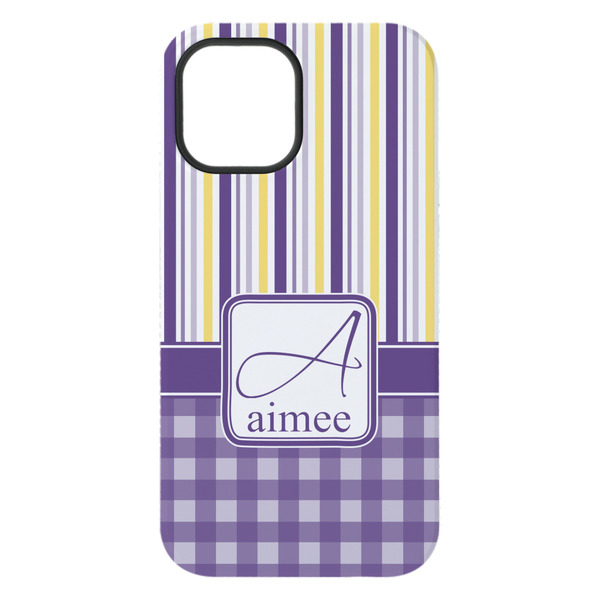 Purple Gingham & Stripe iPhone 15 Pro Max Tough Case - Back
