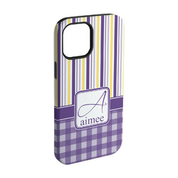 Purple Gingham & Stripe iPhone Case - Rubber Lined - iPhone 15 Pro (Personalized)
