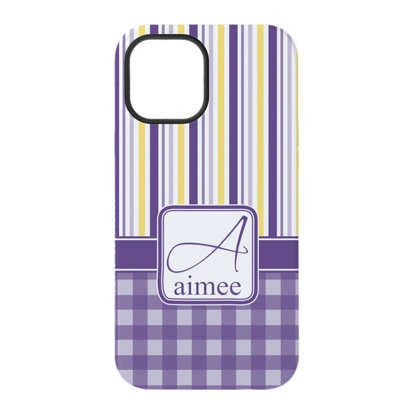 Purple Gingham & Stripe iPhone 15 Pro Tough Case - Back