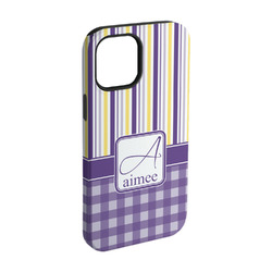 Purple Gingham & Stripe iPhone Case - Rubber Lined - iPhone 15 (Personalized)