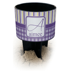 Purple Gingham & Stripe Black Beach Spiker Drink Holder (Personalized)