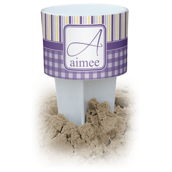 Custom Purple Gingham & Stripe Beach Spiker Drink Holder (Personalized)