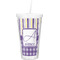 Purple Gingham & Stripe Double Wall Tumbler with Straw (Personalized)