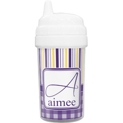 Purple Gingham & Stripe Toddler Sippy Cup (Personalized)