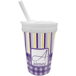 Purple Gingham & Stripe Sippy Cup with Straw (Personalized)