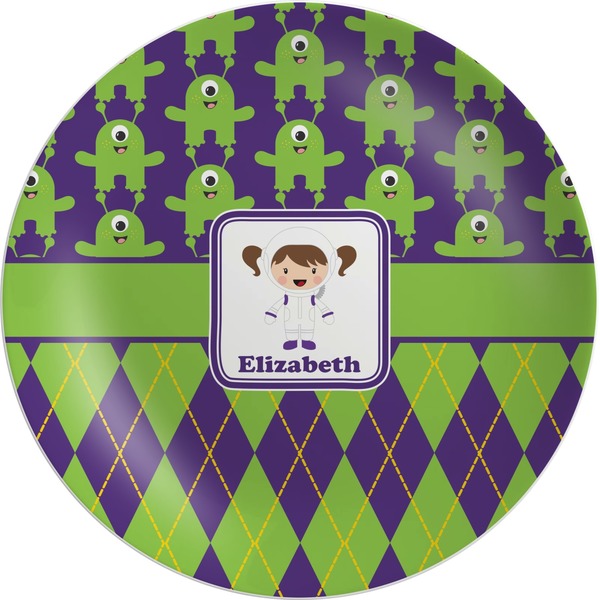 Custom Astronaut, Aliens & Argyle Melamine Plate (Personalized)
