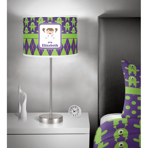 Astronaut, Aliens & Argyle 13 inch drum lamp shade - in room
