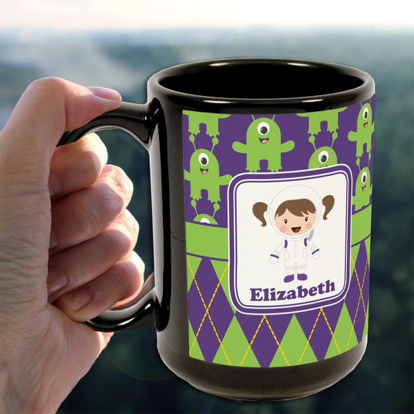 Astronaut, Aliens & Argyle 15oz. Black Mug - LIFESTYLE