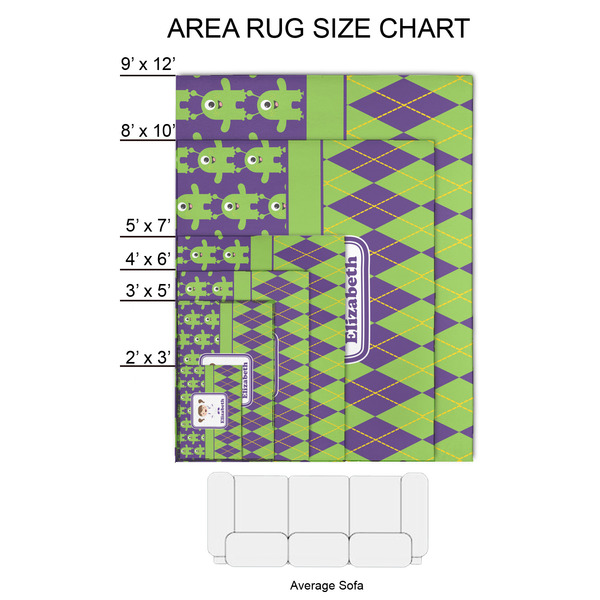 Astronaut, Aliens & Argyle 2'x3' Indoor Area Rugs - Size Chart