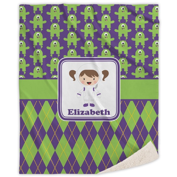 Custom Astronaut, Aliens & Argyle Sherpa Throw Blanket (Personalized)