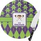 Astronaut, Aliens & Argyle Round Glass Cutting Board - Small (Personalized)