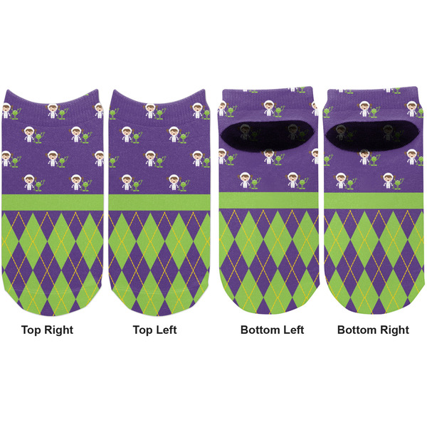 Astronaut, Aliens & Argyle Adult Ankle Socks - Double Pair - Front and Back - Apvl