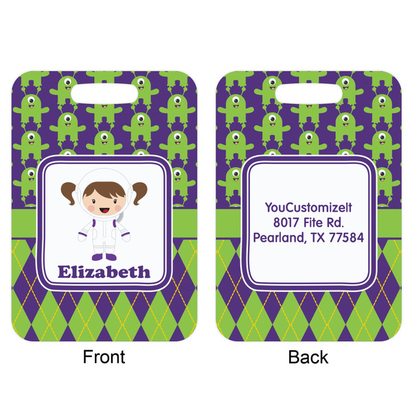 Astronaut, Aliens & Argyle Aluminum Luggage Tag (Front + Back)