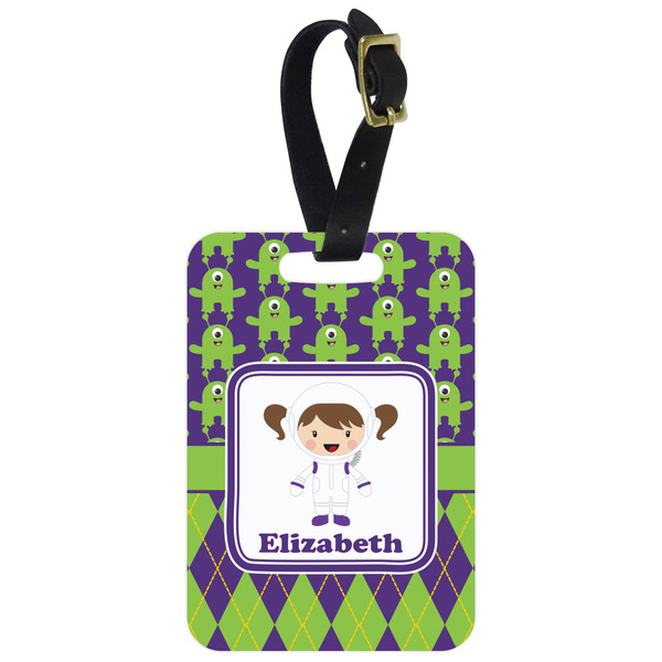 Custom Astronaut, Aliens & Argyle Metal Luggage Tag w/ Name or Text