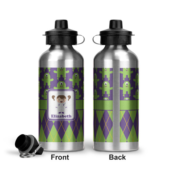 Astronaut, Aliens & Argyle Aluminum Water Bottle - Front and Back