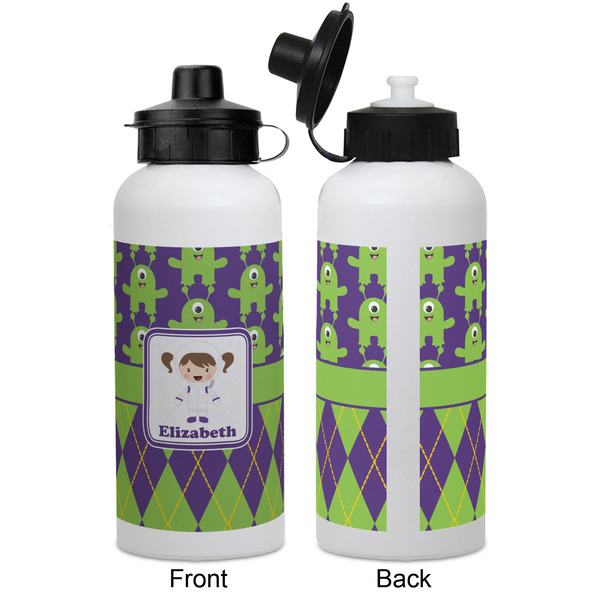 Astronaut, Aliens & Argyle Aluminum Water Bottle - White APPROVAL