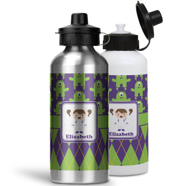 Astronaut, Aliens & Argyle Aluminum Water Bottles - MAIN (white &silver)