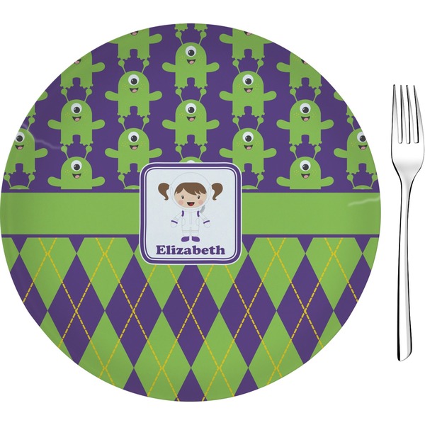 Custom Astronaut, Aliens & Argyle Glass Appetizer / Dessert Plate 8" (Personalized)