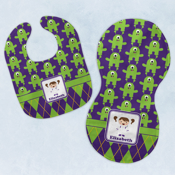 Custom Astronaut, Aliens & Argyle Baby Bib & Burp Set w/ Name or Text
