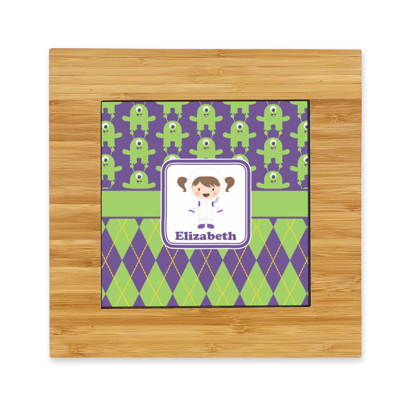 Custom Astronaut, Aliens & Argyle Bamboo Trivet with Ceramic Tile Insert (Personalized)