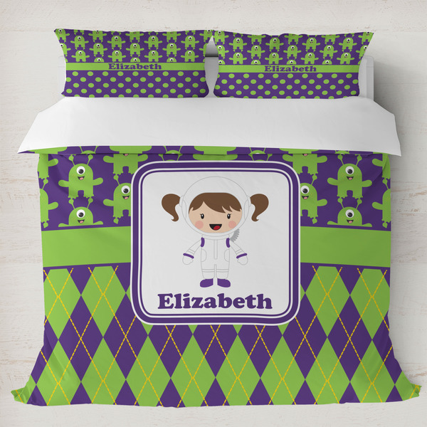 Custom Astronaut, Aliens & Argyle Duvet Cover Set - King (Personalized)